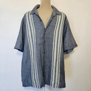 Cafe Luna Men's XL Blue Stripe Linen Blend Short Sleeve Button Down Shirt Casual